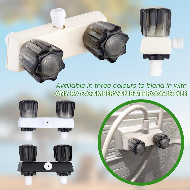 gcbcrit RV Shower Faucet, Dual-Handle Camper Shower Faucet with Acrylic Knobs, 4" RV Shower Valve Diverter, RV Outdoor Shower for RV, Camper Van, Outside and Inside Bathroom Shower (Milky White) - Image 5